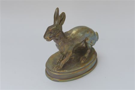 Manifattura ungherese. Scultura in ceramica raffigurante un coniglio (h cm...