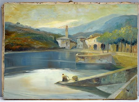 Varli "Paesaggio fluviale" olio su tela (cm 50x70)
