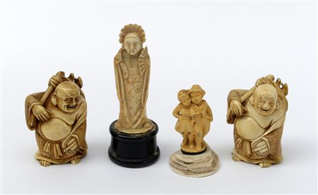 Manifatture diverse. Quattro statuette in osso e resina (difetti)
