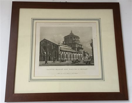 Incisione del secolo XIX raffigurante Santa Maria delle Grazie a Milano (cm...