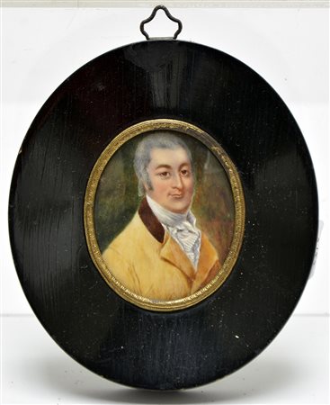 Scuola del secolo XX "Gentiluomo" miniatura ovale (cm 6x5) In cornice (difetti)