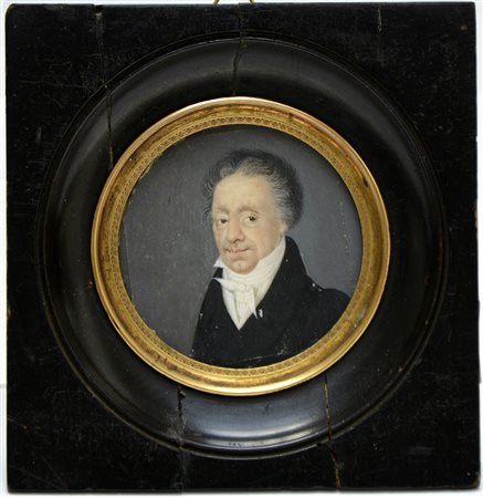 Scuola del secolo XIX "Gentiluomo" miniatura tonda (cm 6x6) In cornice (difetti)