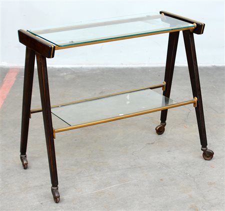 Carrello porta televisione in legno massello tinto scuro e alluminio...