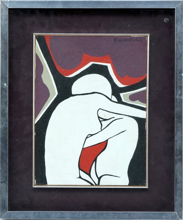 Firma indecifrata, "senza titolo" acrilico su tela (cm 41x30) firmato in alto...