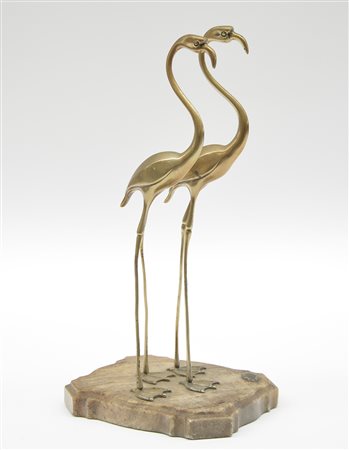 Del Vecchio "Gru" scultura in metallo dorato (h cm 28) poggiante su base in...