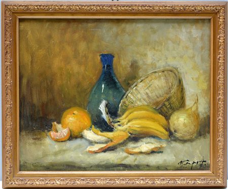 Ivan Karpoff (Novocerkask 1898 - Milano 1970) "Composizione con frutta" olio...