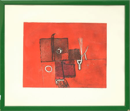 Firma indecifrata "In the first place" incisione a colori (foglio cm 50x60)...