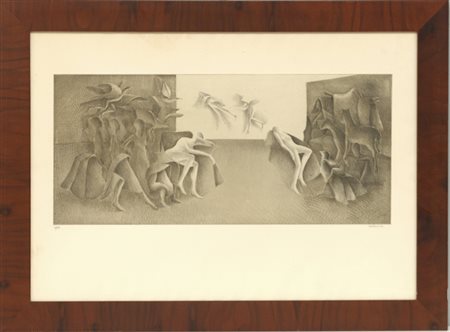 Firma indecifrata "Senza titolo" 1980, acquaforte (lastra cm 29,5x65; foglio...