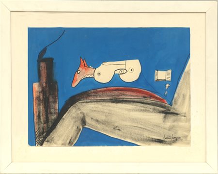 Firma indecifrata "Senza titolo" 1977, tecnica mista su cartoncino (cm...