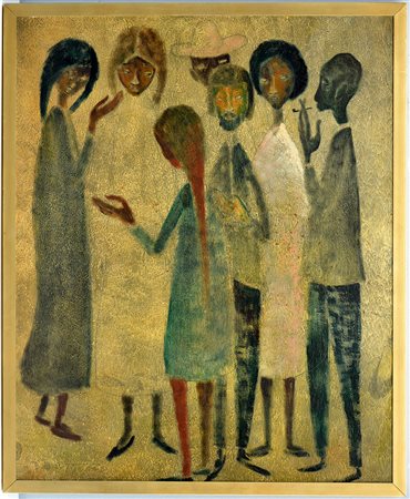 Bernard Bouts (Versailles 1909 - 1986) "Figure" olio su masonite (cm 68x57,5)...