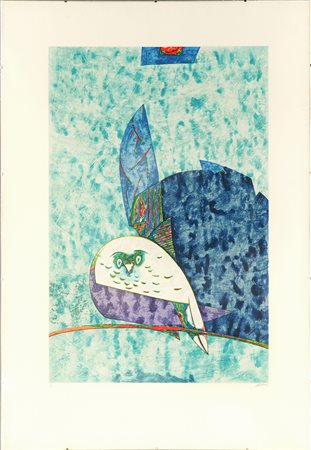 Gianni Dova (Roma 1925 - Milano 1991) "Uccello nel nido" 1974, serigrafia a...