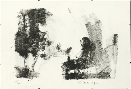 Giancarlo Cazzaniga (Monza 1930) "Senza titolo" litografia (foglio cm 35x50)...