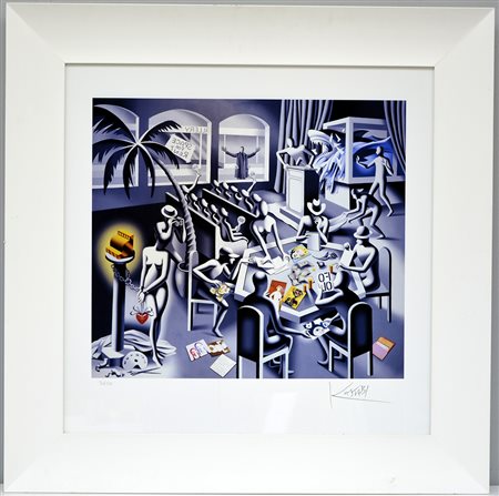 Kostabi Mark (Los Angeles 1960) "Senza titolo" litografia a colori (foglio cm...