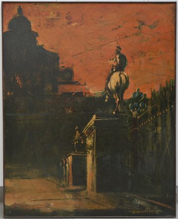 Sergio Saccomandi (Torino 1946) "Piazza Castello" olio su tela (cm 150x120)...