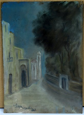 Luigi De Angelis (1883 - 1966) "Paesaggio 1942" pastelli colorati su carta...