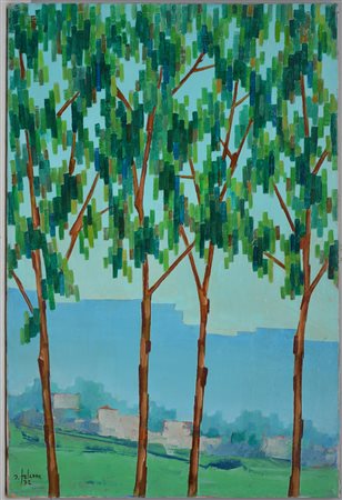 Salvatore Falcone "Campania antica" 1972, olio su tela (cm 60x40) firmato e...