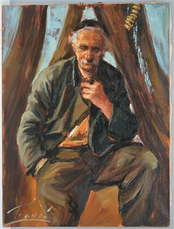 Mario Tabacci (1919 - 2011) "Pescatore" olio su tela (cm 80x60) firmato in...