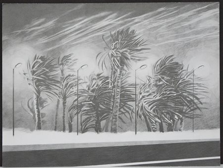 Fabio Rieti (Roma 1925) "Route et Palmiers" 1976, matita grassa su cartoncino...