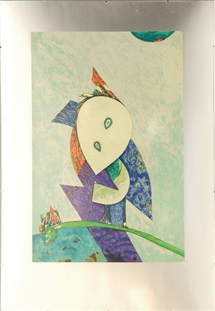 Gianni Dova (Roma 1925 - Milano 1991) "Uccello su ramo" 1974, serigrafia a...