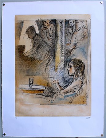 Alberto Sughi (Cesena 1928 - Bologna 2012) "Senza titolo" incisione a colori...