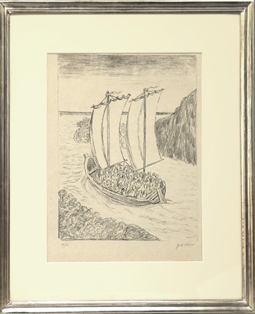 Giorgio De Chirico (Volos 1888 - Roma 1978) "La barca misteriosa" 1973,...