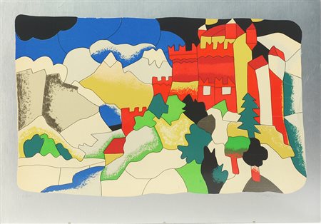 Ugo Nespolo (Mosso Santa Maria 1941) "Il castello" serigrafia a colori su...