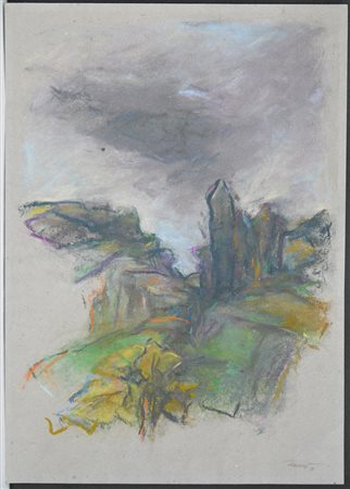 Firma indecifrata "Senza titolo" 1991, tecnica mista su carta (cm 42x29,8)...