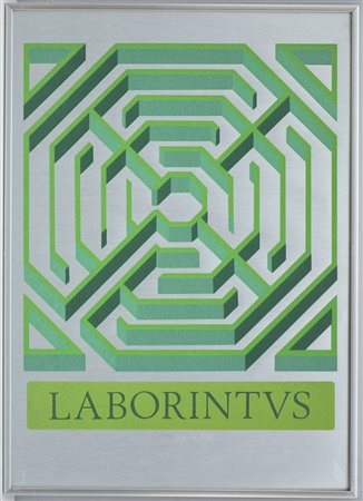 Lucio Del Pezzo (Napoli 1933) "Labirinto" 1985, serigrafia e floccage su...
