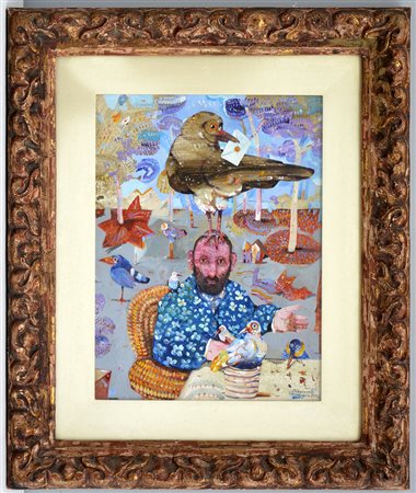 Antonio Possenti (Lucca 1933) "Piccione viaggiatore" 1986, olio su tela...
