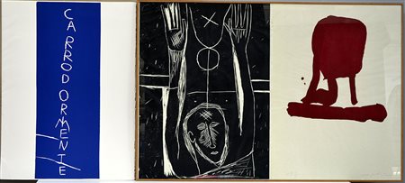 Mimmo Paladino (Paduli 1948) "Carro dormiente" (dittico) 1986, xilografia e...