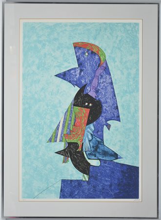 Gianni Dova (Roma 1925 - Milano 1991) "Senza titolo" serigrafia a colori -...