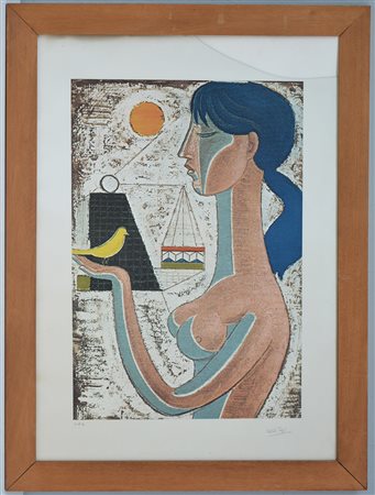 Mario Tozzi (Fossombrone 1895 - St. Jean du Gard 1979) "Donna con canarino"...