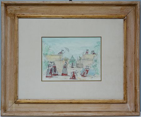 Nino Caffè (Alfedena 1909 - Pesaro 1975) "Pretini in Vaticano" tecnica mista...