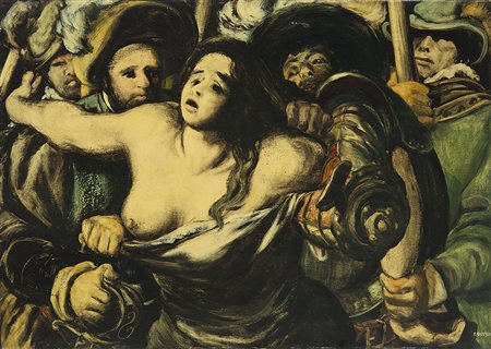 Salvatore Fiume (Comiso 1915 - Milano 1997) "L'adultera"" olio su compensato...