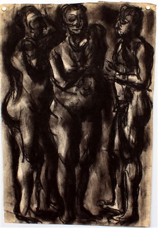 Giovanni Paganin (Asiago 1913 - Milano 1997) "Figure" carboncino su carta (cm...