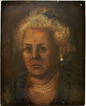 Ignoto "Ritratto di anziana" olio su tavola (cm 28x22) (difetti)