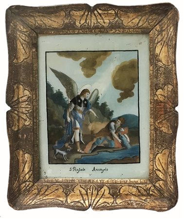Ignoto fine del secolo XIX, "Scena religiosa" verre peint (cm 36x28) in...