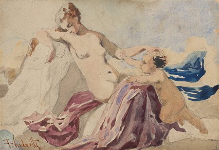 A. Andreotti Recto "Nudo femminile con putto", acquerelli Verso "Schizzo di...