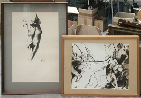 Lotto composto da due disegni di autori, misure e soggetti diversi, in...