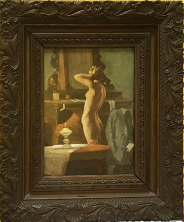 Scuola veneta del secolo XIX-XX "Nudo" olio su compensato (cm 33x23) reca...