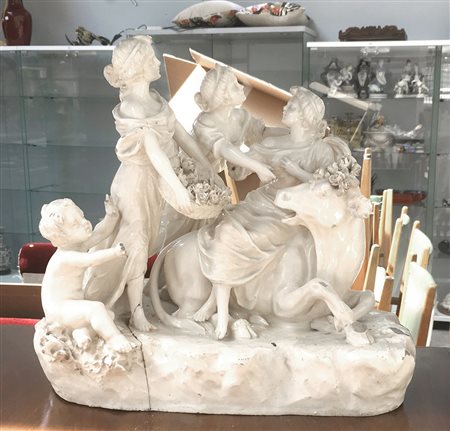 Manifattura del secolo XIX "Scena pastorale" gruppo in ceramica bianca (l cm...