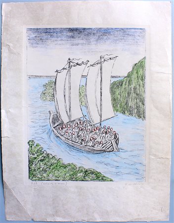 Giorgio De Chirico (Volos 1888 - Roma 1978) "La barca misteriosa" 1973...