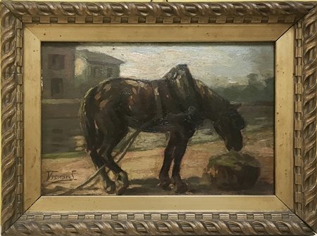 Scuola lombarda del secolo XIX "Cavallo" olio su compensato (cm 19x27,5) reca...