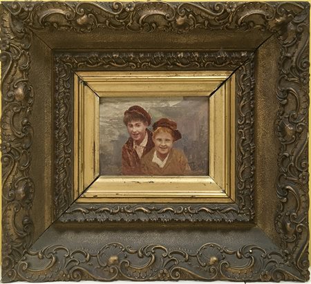 Scuola lombarda del secolo XIX "Scugnizzi" olio su cartone telato (cm 10x14)...