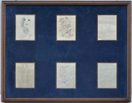Sei multipli su lastra d'argento di autori differenti tra cui Viani, Turcato...