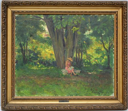 Flaminio Penco (1892 - 1966) "All'ombra della grande rumilia" olio su cartone...