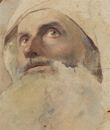 Scuola del secolo XIX "Studio di frate" acquerelli su carta applicata su un...