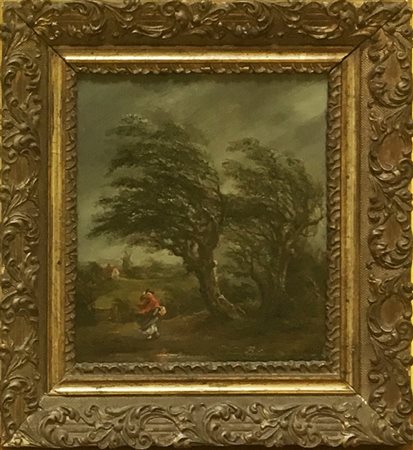 Scuola inglese del secolo XIX “L'arrivo del temporale” olio su tavoletta (cm...