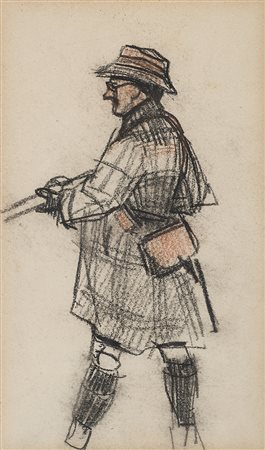 Ignoto "Cacciatore" carboncino matita rossa su carta mm 170x105 timbro di...