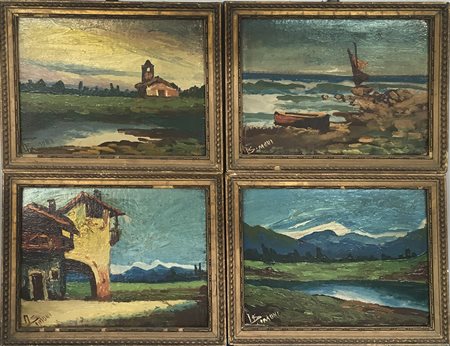 Simoni "Paesaggi" gruppo di quattro olii su cartone (cm 15x20) firmati, in...